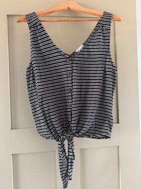 Blu Pepper Black and White Striped Tie-Front Tank